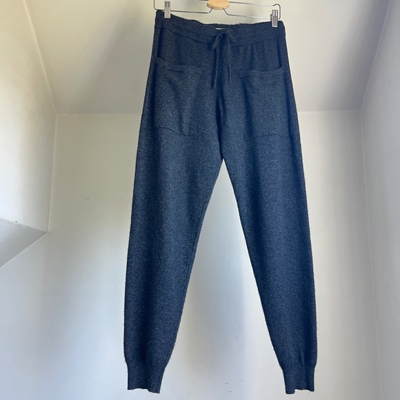 Black Goat Gray Cashmere Merino Wool Knit Jogger Sweatpants Drawstring Pockets - Picture 1 of 8